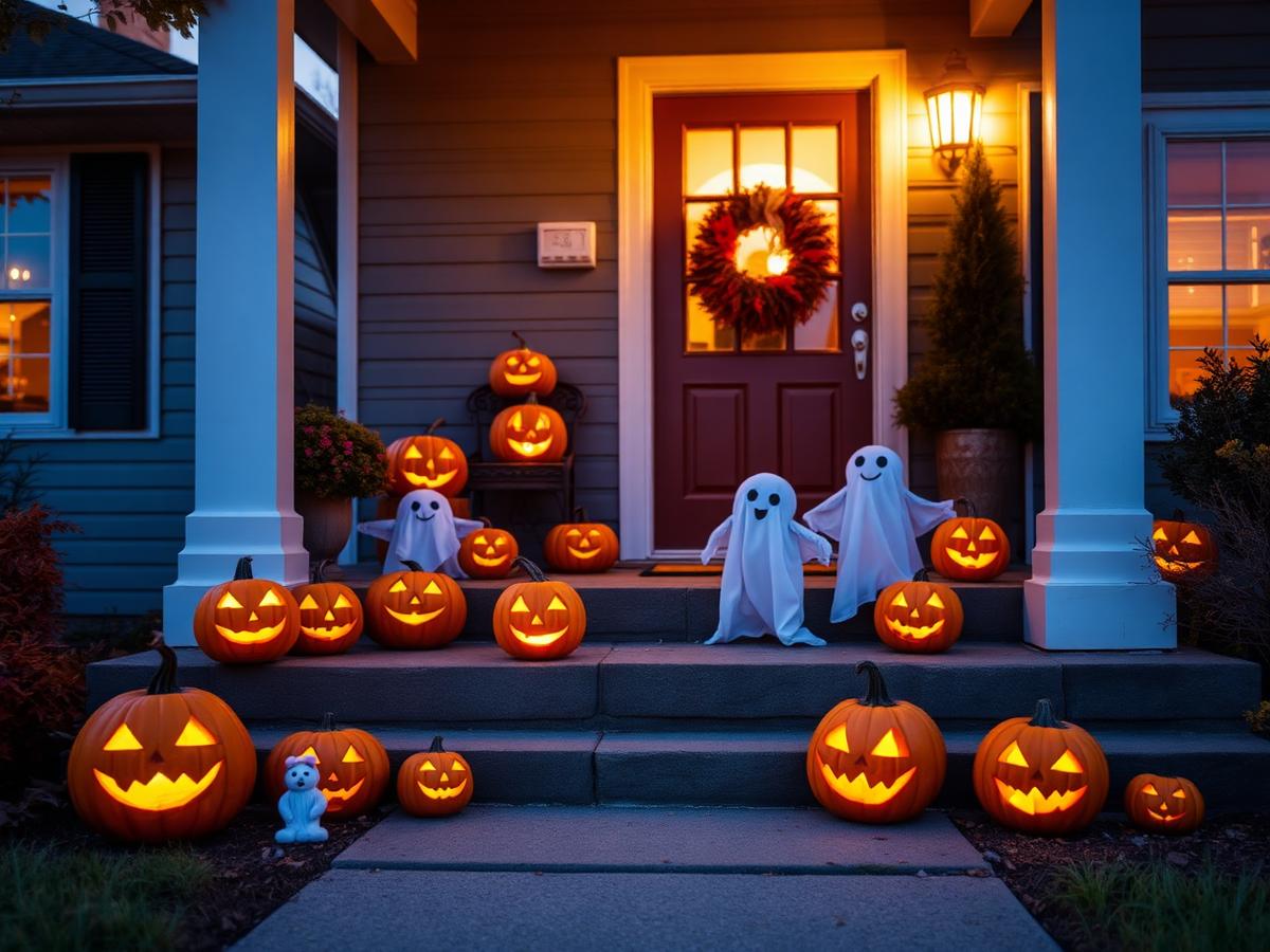 Kid-friendly pumpkin porch display